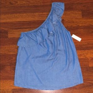 NWT Old Navy Denim Ruffled one shoulder top Sz XS